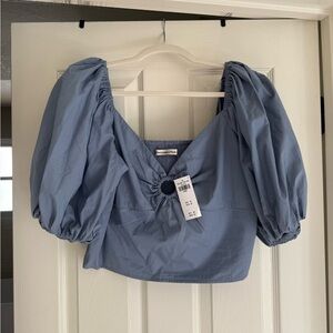 Abercrombie Blue Puff Sleeve Cropped Top